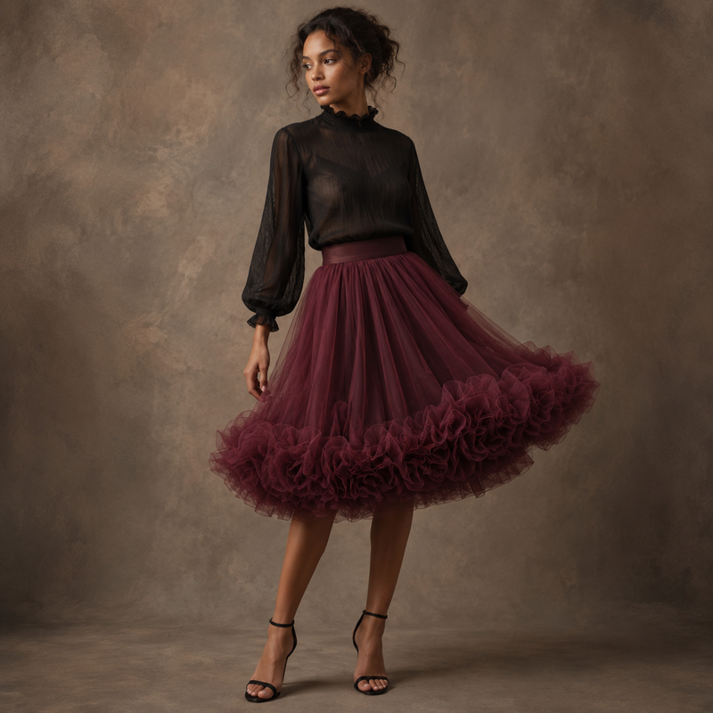 Crimson Promise Burgundy Couture Tulle Skirt