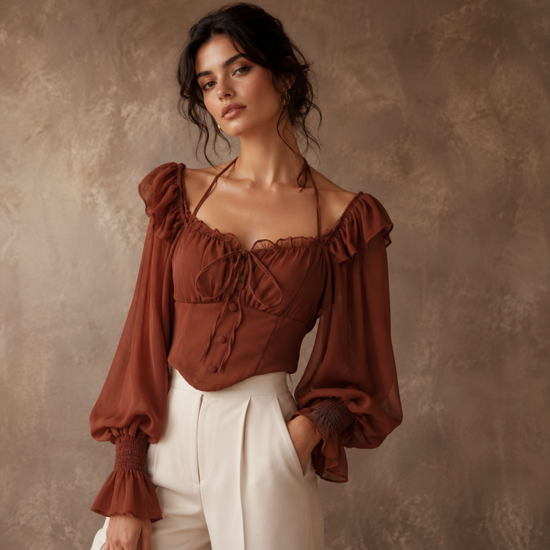 Chocolate Amour Juliet Chiffon Reception Blouse