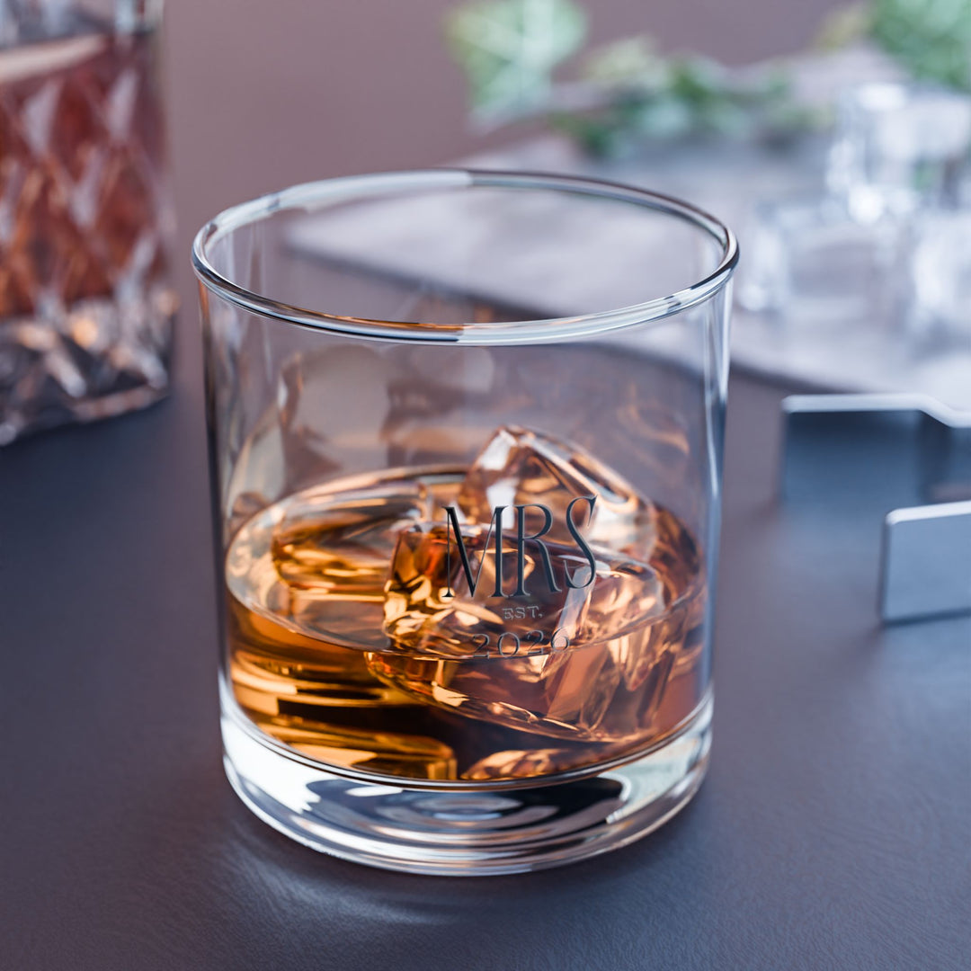 Midnight Union Rocks Glass  —  Mrs Est 2026 Wedding Glass