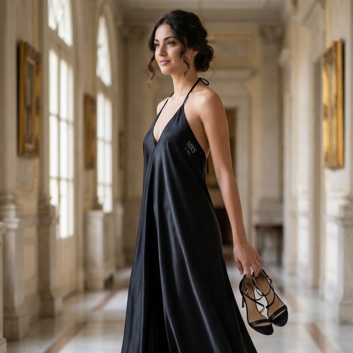 Midnight Union Halter Mrs est 2024 - Satin Backless Dress