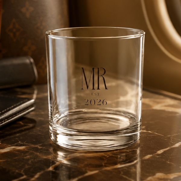 Midnight Union Rocks Glass  —  Mr Est 2026 Groom Whiskey Glass