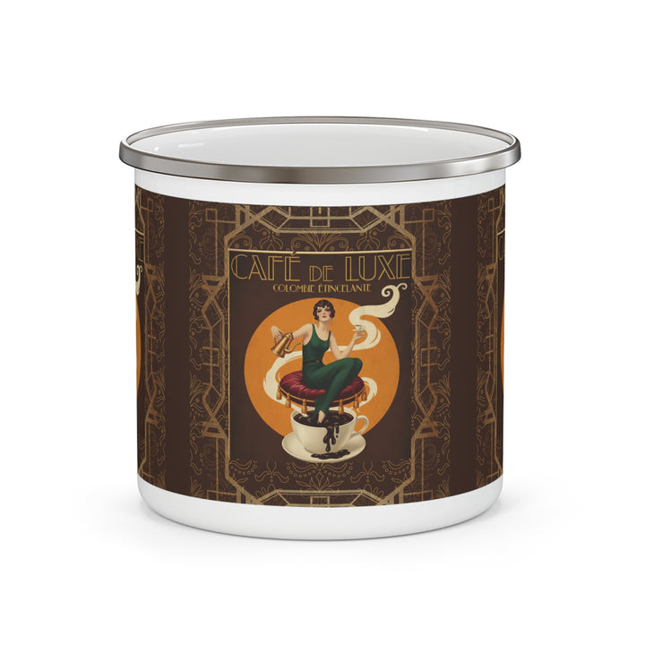 Café de Luxe Enamel Camping Mug | Vintage Art Deco Coffee Cup