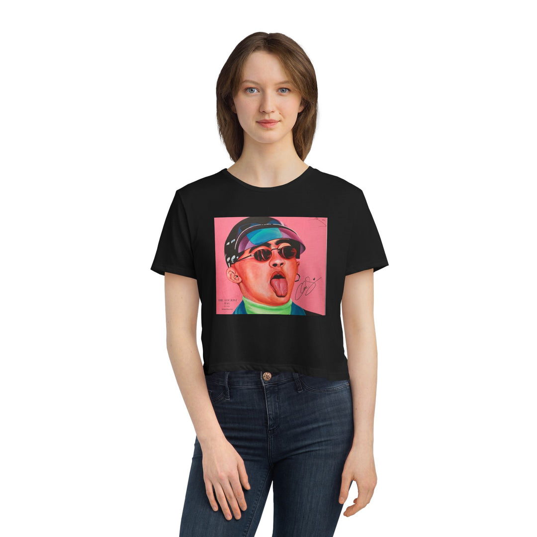 Signature Portrait Women's Flowy Cropped Tee (Inspired by BadBunny)
