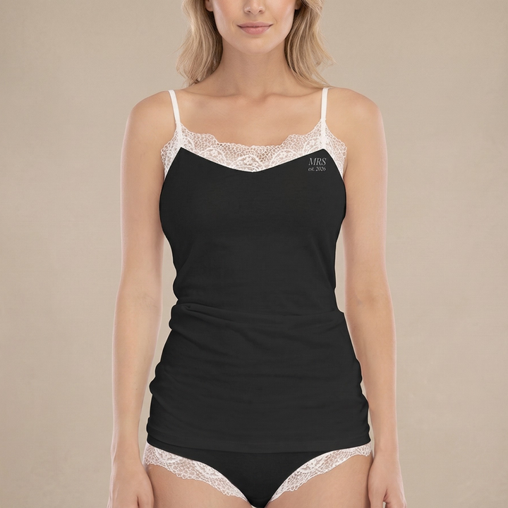 Midnight Union Mrs Est. 2026 Lace Trim Pajama Set  —  Bridal Sleepwear, Honeymoon Lingerie Set