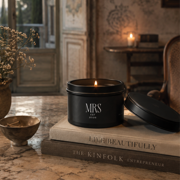 Midnight Union Bride Candle  —  Mrs Est 2026 Spa Retreat Scent