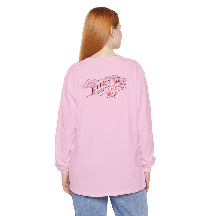 Blush Tides Flamingo Emblem, Unisex Garment-dyed Long Sleeve T-Shirt (Pink)