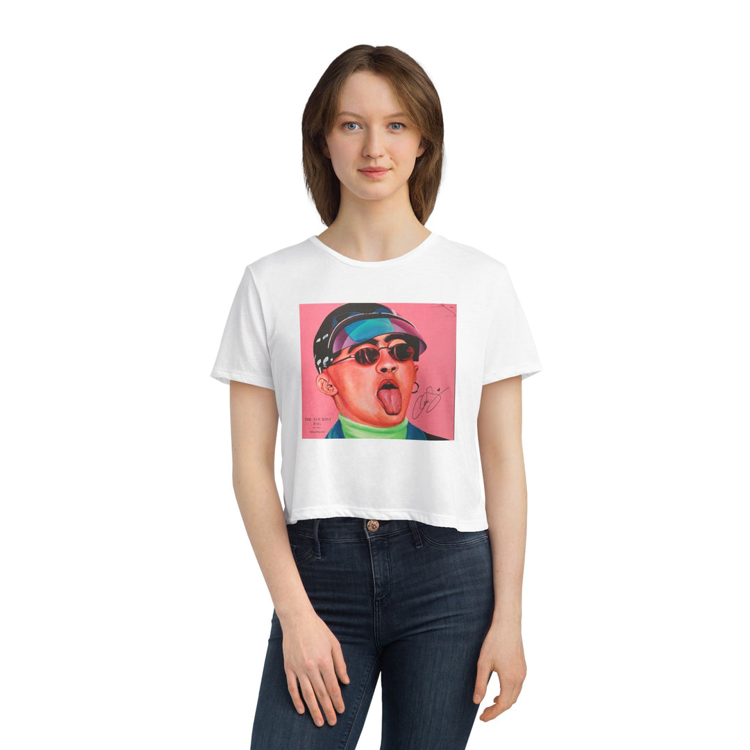 Signature Portrait Women's Flowy Cropped Tee (Inspired by BadBunny)
