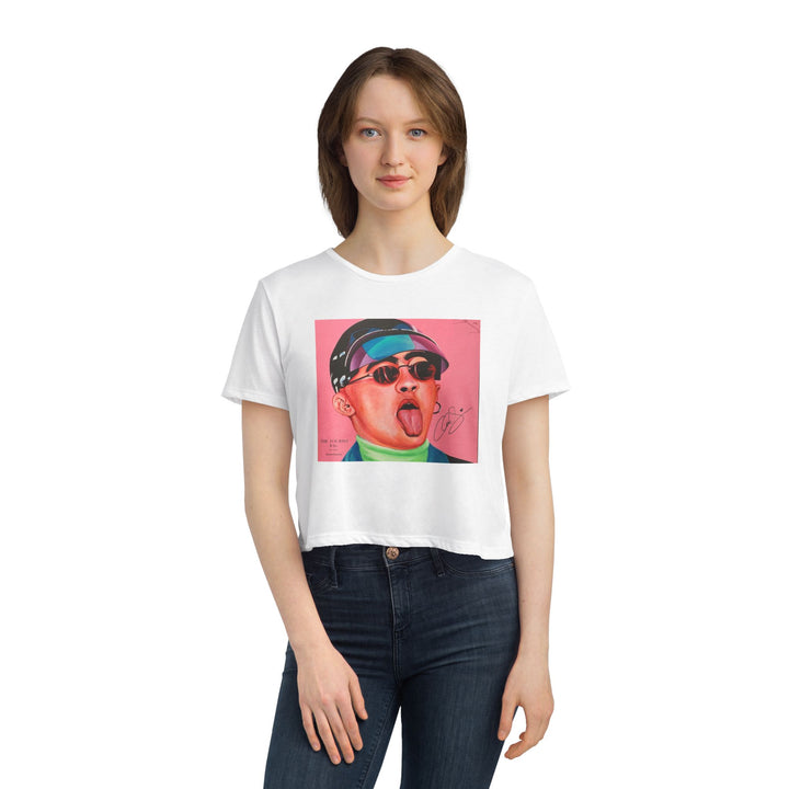 Signature Portrait Women's Flowy Cropped Tee (Inspired by BadBunny)