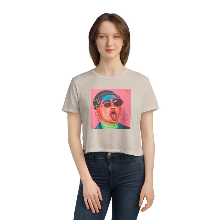 Signature Portrait Women's Flowy Cropped Tee (Inspired by Bad*Bunny)