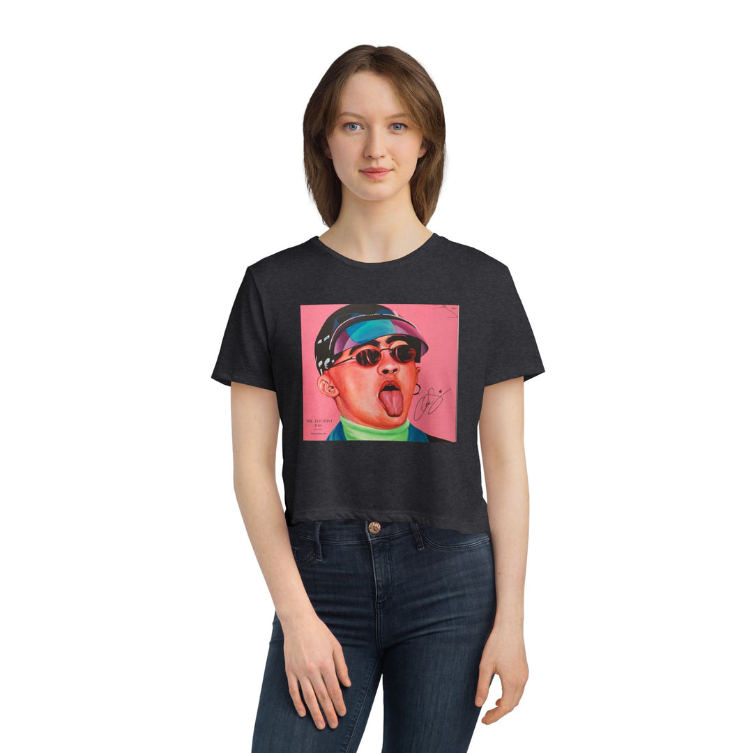 Signature Portrait Women's Flowy Cropped Tee (Inspired by BadBunny)