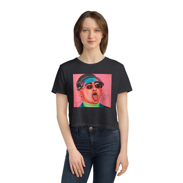 Signature Portrait Women's Flowy Cropped Tee (Inspired by BadBunny)