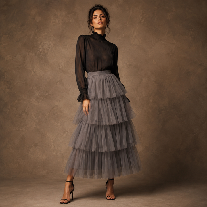 Slate Reverie Tiered Tulle Skirt