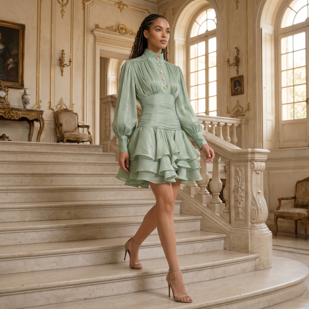 Sage Reverie Victorian Tiered Bridesmaid Dress