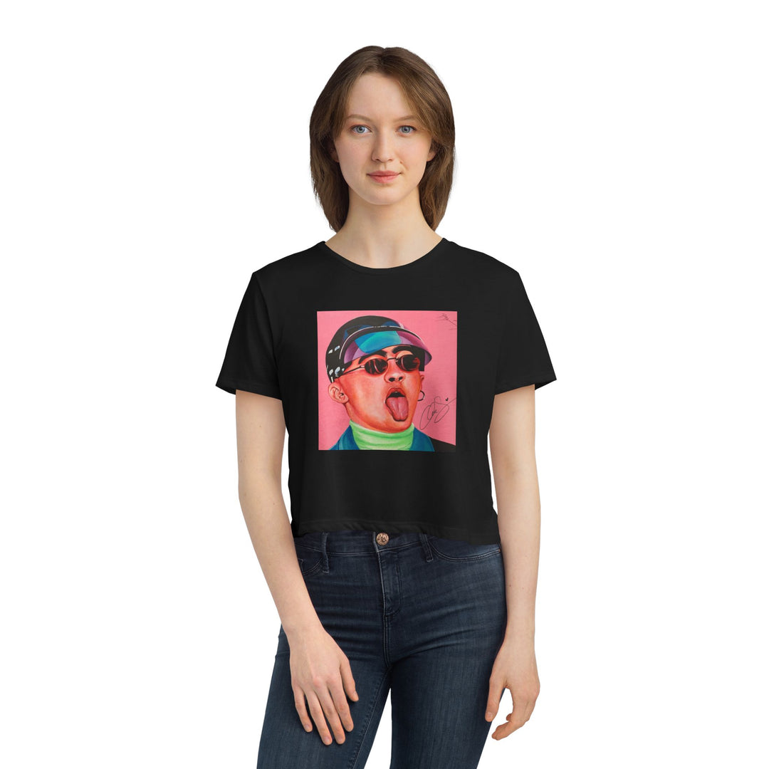 Signature Portrait Women's Flowy Cropped Tee (Inspired by Bad*Bunny)