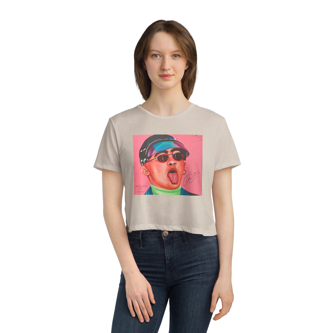 Signature Portrait Women's Flowy Cropped Tee (Inspired by BadBunny)
