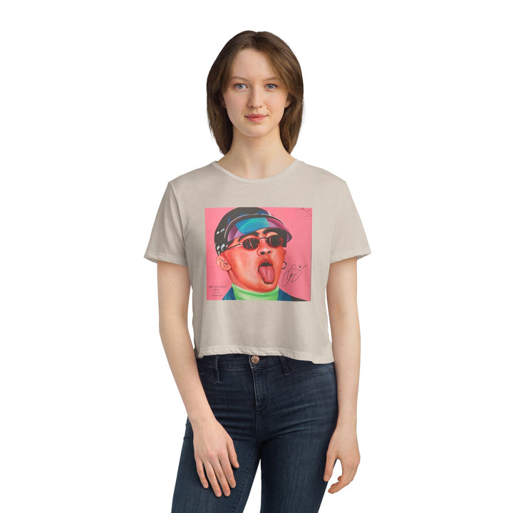 Signature Portrait Women's Flowy Cropped Tee (Inspired by BadBunny)