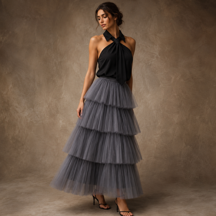 Slate Reverie Tiered Tulle Skirt