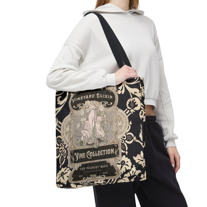 Vineyard Elixir Noir Tote Bag | Vintage Wine Label Inspired