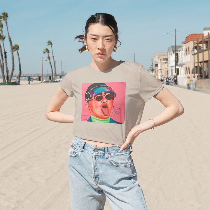 Signature Portrait Women's Flowy Cropped Tee (Inspired by BadBunny)