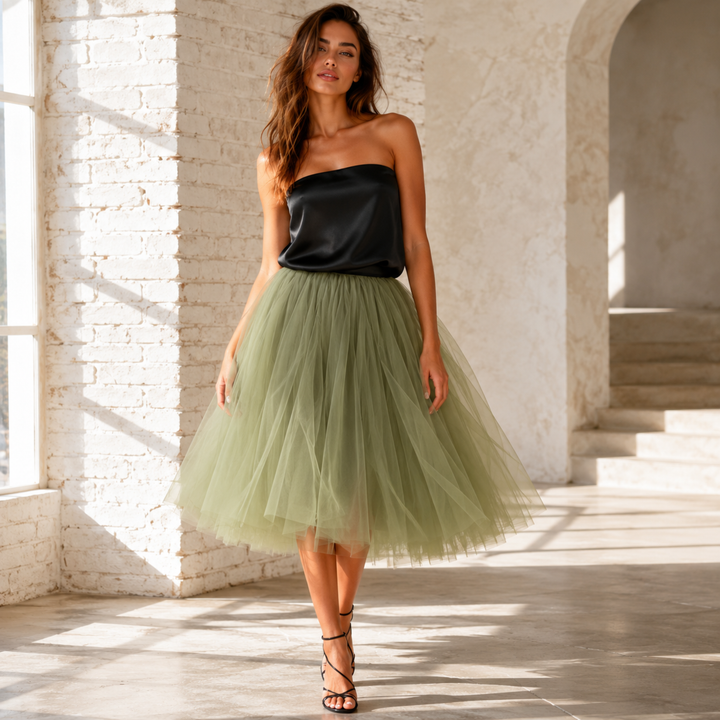 Olive Noir Tulle Reception Skirt