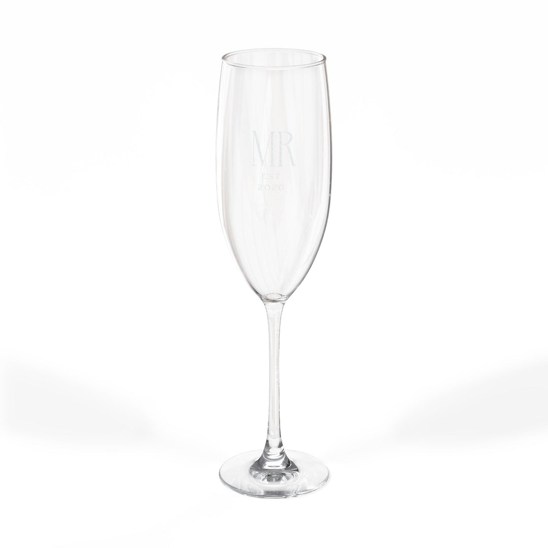 Pearl Union Mr Est. 2026 Engraved Champagne Flute  —  Groom Wedding & Honeymoon Toast Glass