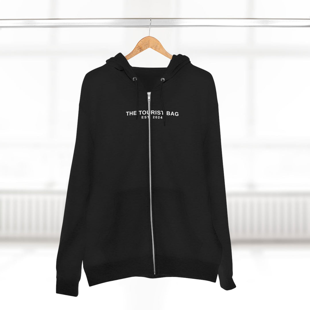 Embrace the Journey – Roadtrip Collage, Unisex Zip Hoodie (Black)