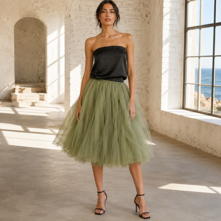 Olive Noir Tulle Reception Skirt
