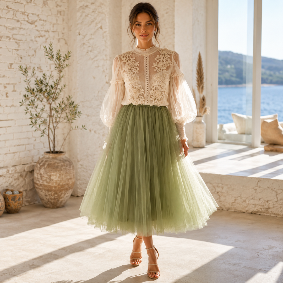 Olive Noir Tulle Reception Skirt