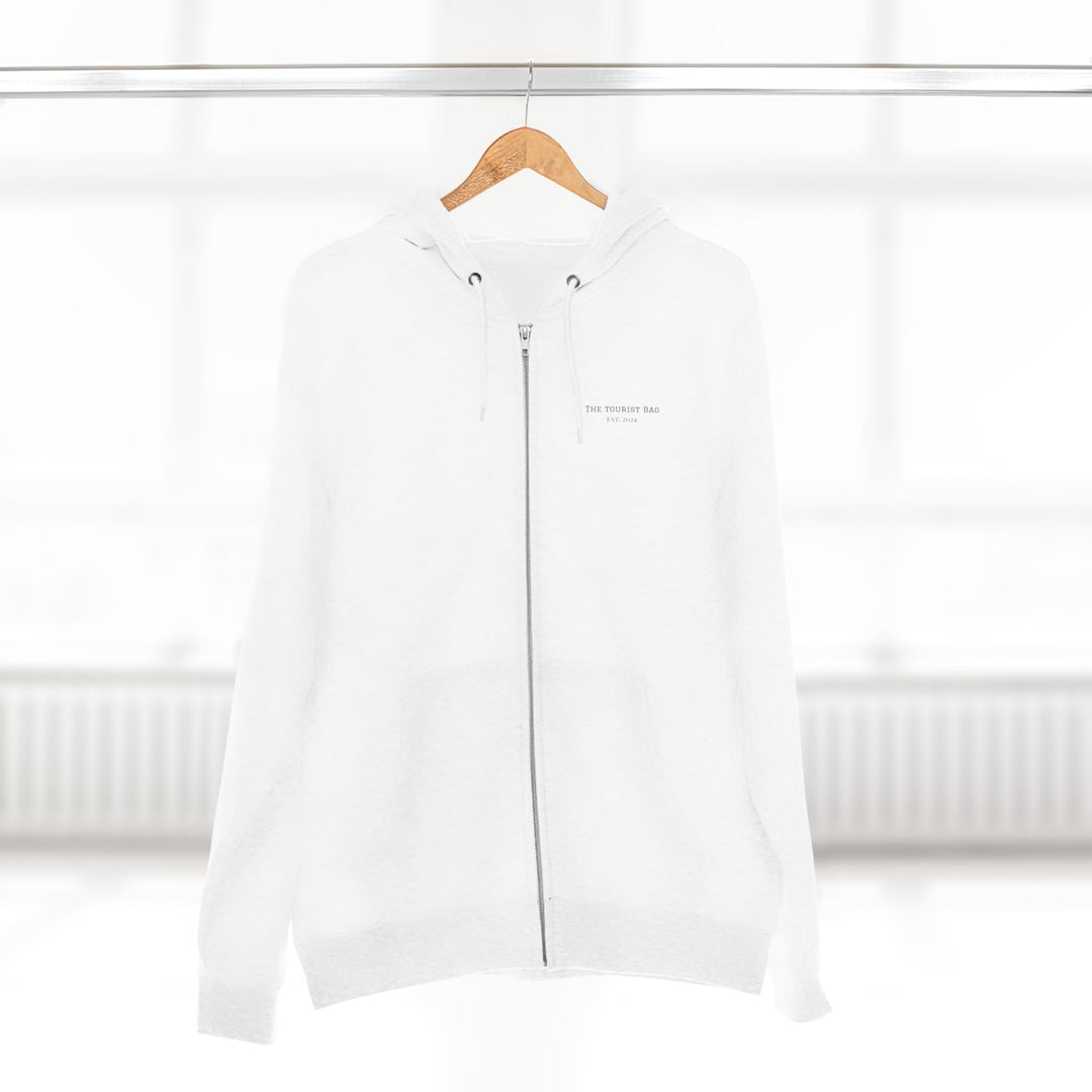 Siren of the Harbor Hoodie – Mermaid Nautical Emblem, Unisex Zip Hoodie (White)