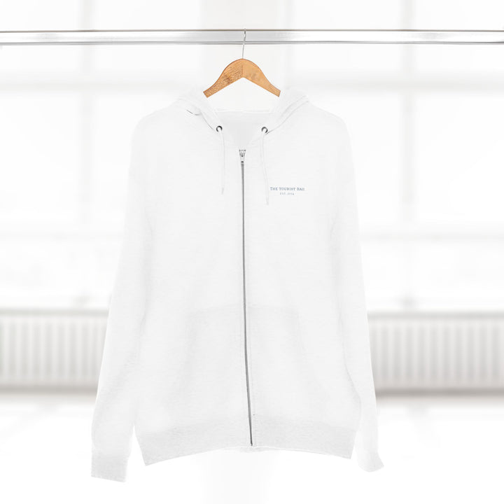 Siren of the Harbor Hoodie – Mermaid Nautical Emblem, Unisex Zip Hoodie (White)