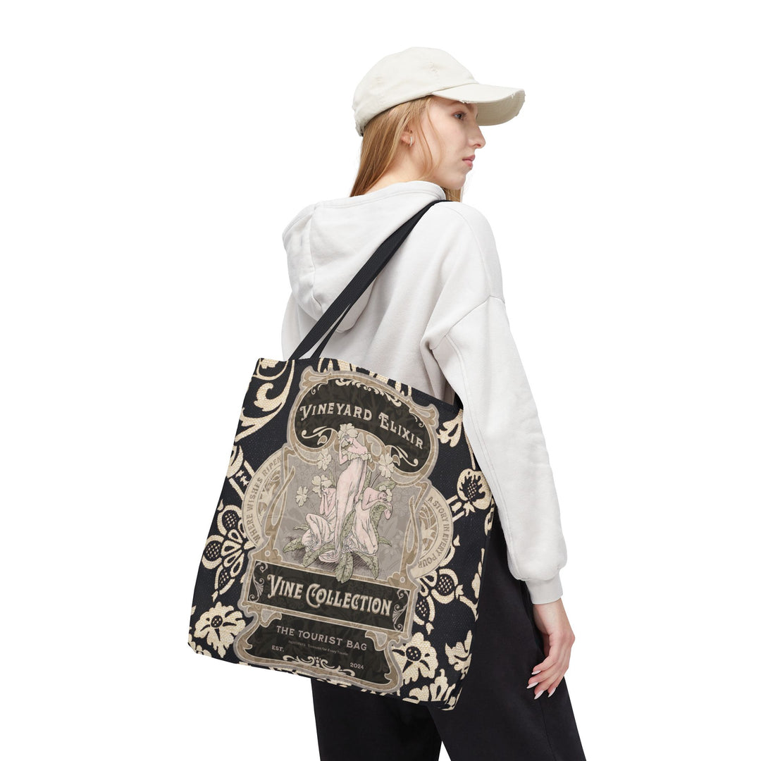 Vineyard Elixir Noir Tote Bag | Vintage Wine Label Inspired