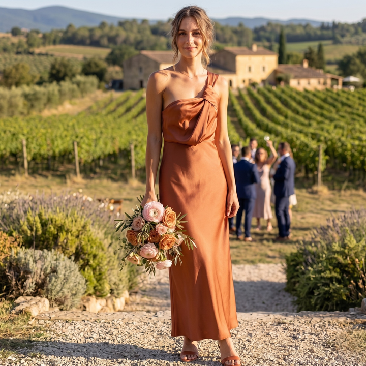 Copper Keepsake - One Shoulder Sleeveless Maxi Bridesmaid Dress