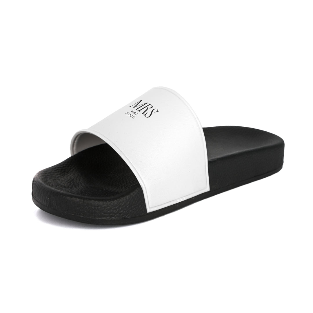Pearl Union Bridal Slides  —  Mrs Est. 2026 Pool & Beach Sandals for Honeymoon & Travel