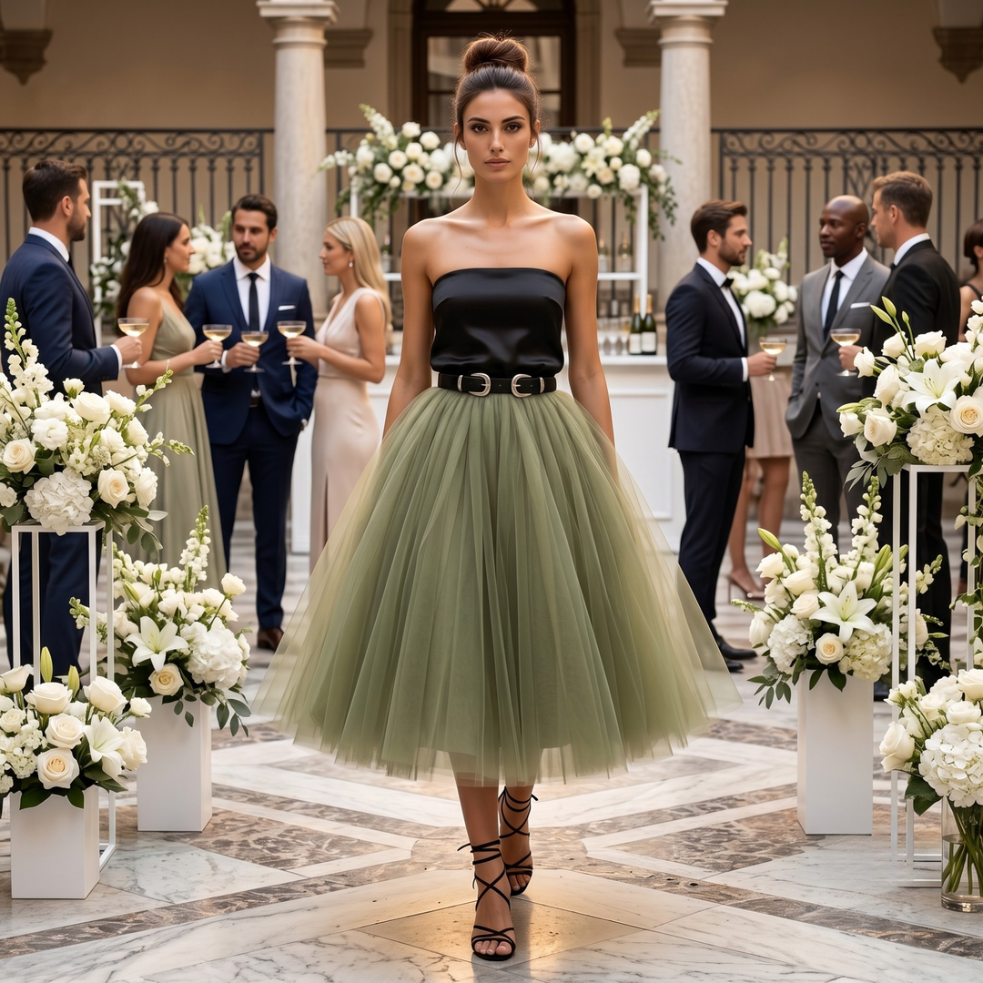 Olive Noir Tulle Reception Skirt