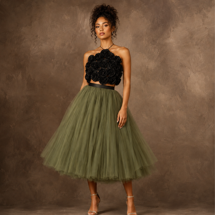 Olive Noir Tulle Reception Skirt