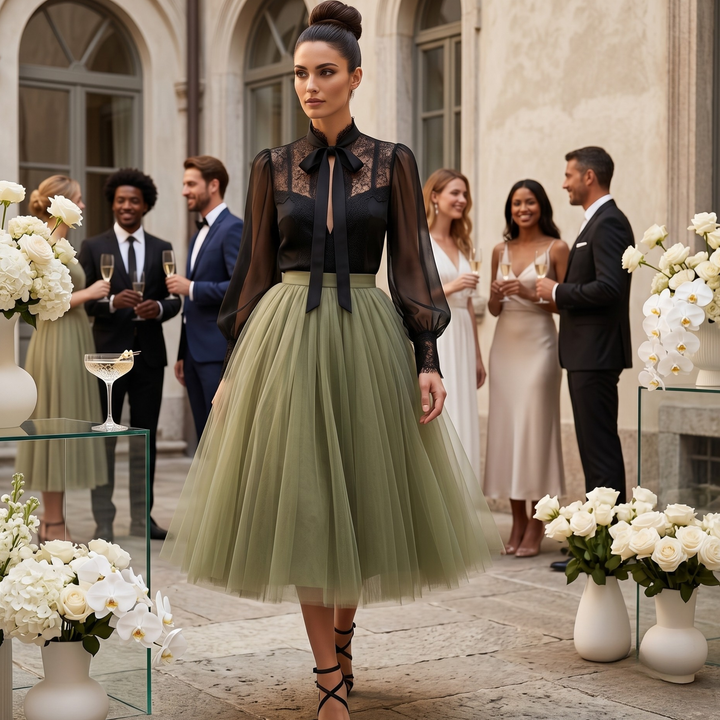 Olive Noir Tulle Reception Skirt