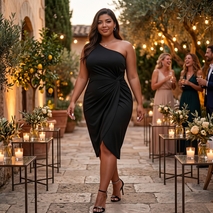 Midnight Union Curve One-Shoulder Twist Dress Plus Size Black Bridal & Honeymoon Evening Dress