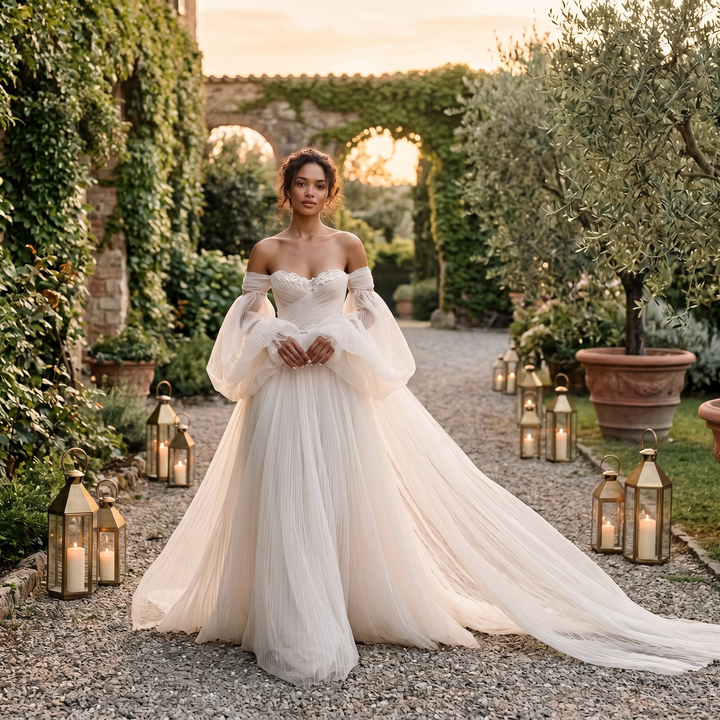 Pearl Union Ivory Whisper Off-Shoulder Tulle Bridal Gown