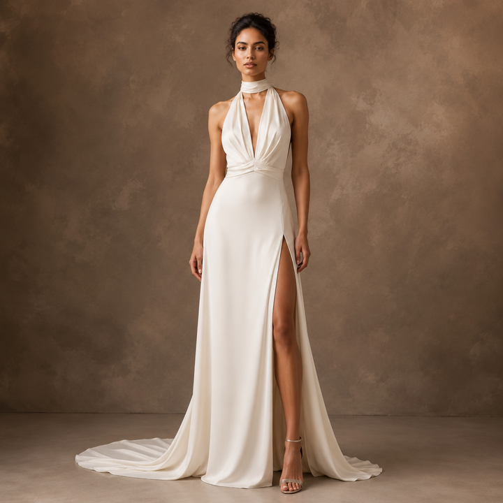 Midnight Atelier Halter Satin Bridal Gown