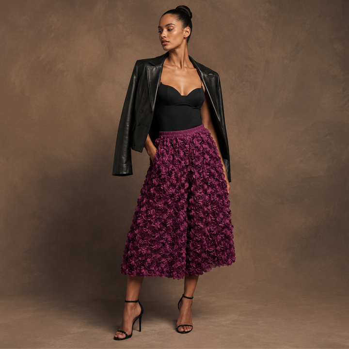 Petal Bloom Rosette Midi Skirt