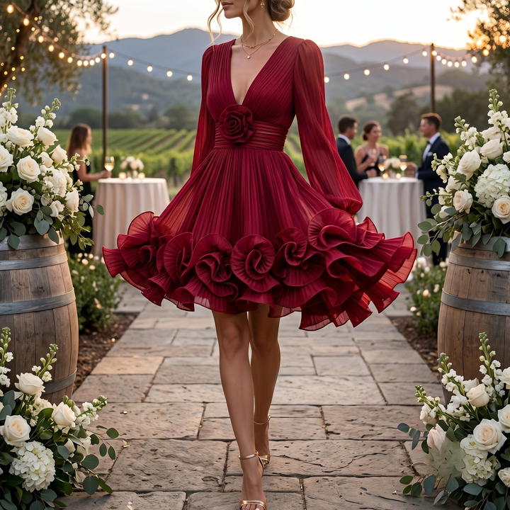 Crimson Promise Ruffle Mini Dress