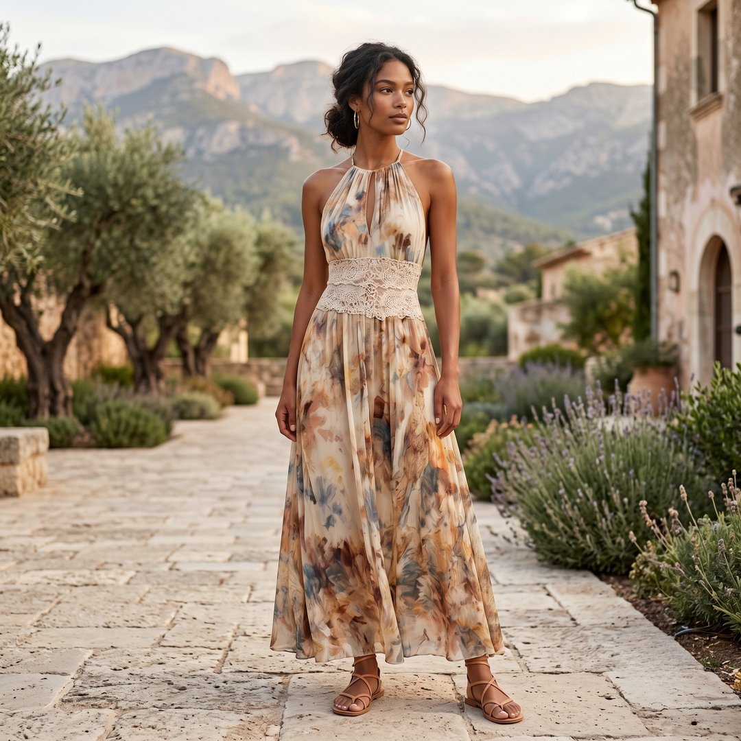 Desert Bloom Halter Resort Maxi Dress