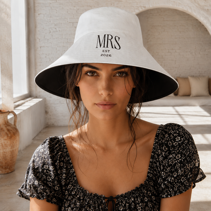 Pearl Union Mrs Est. 2026 Bridal Boonie Hat  —  Honeymoon Beach & Resort Sun Hat