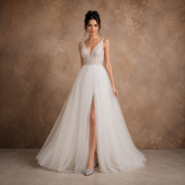 Pearl Union Crystal Skyline Beaded Bridal Gown