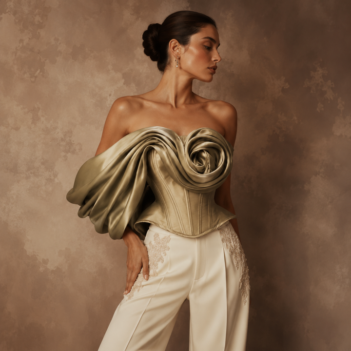 Olive Noir Sculpted Rose Reception Corset