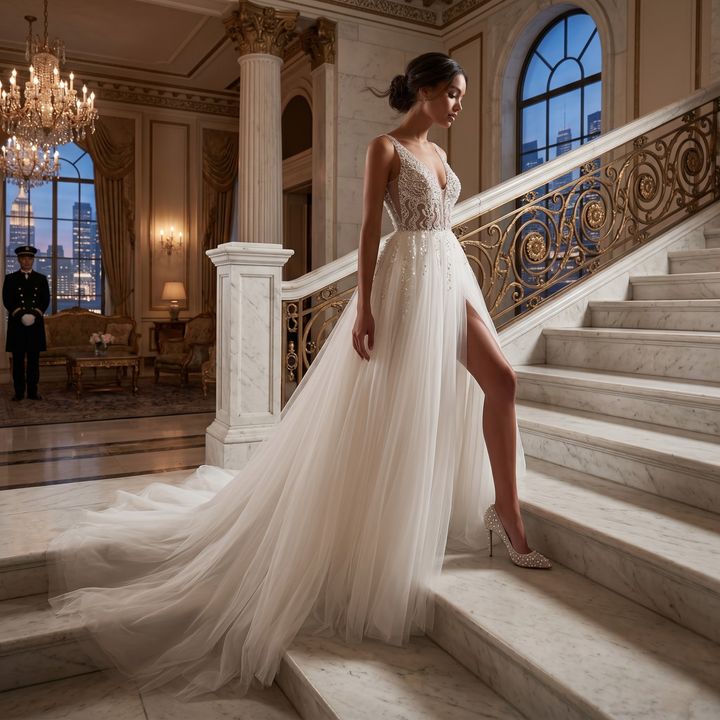 Pearl Union Crystal Skyline Beaded Bridal Gown