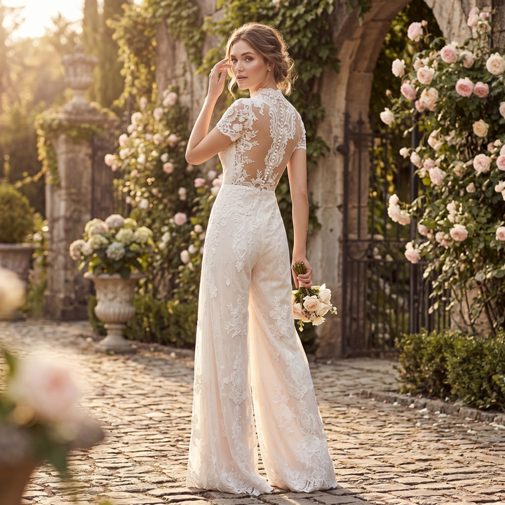 Pearl Union Ivory Whispering Meadow Lace Bridal Jumpsuit