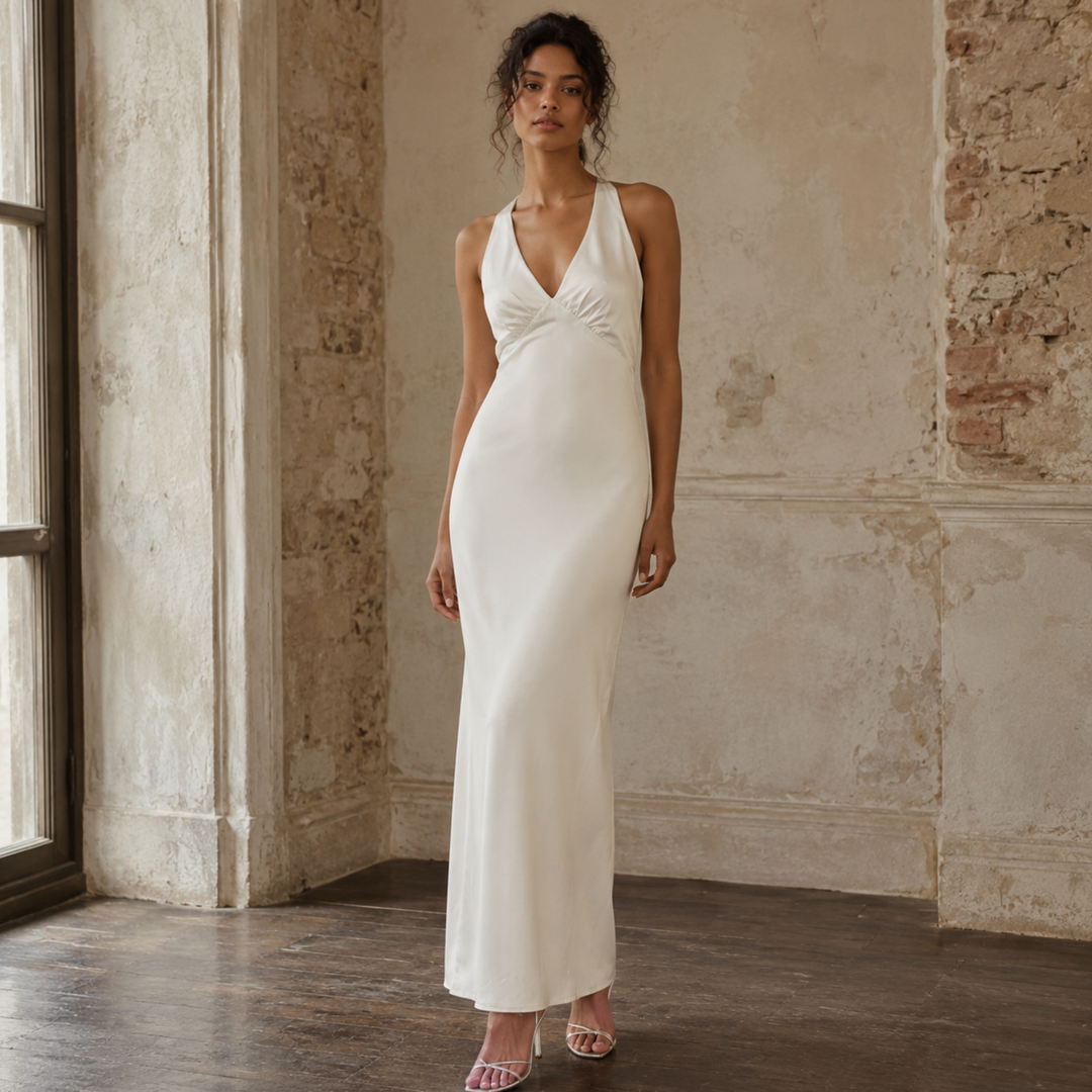Ivory Reverie Backless Halter Gown