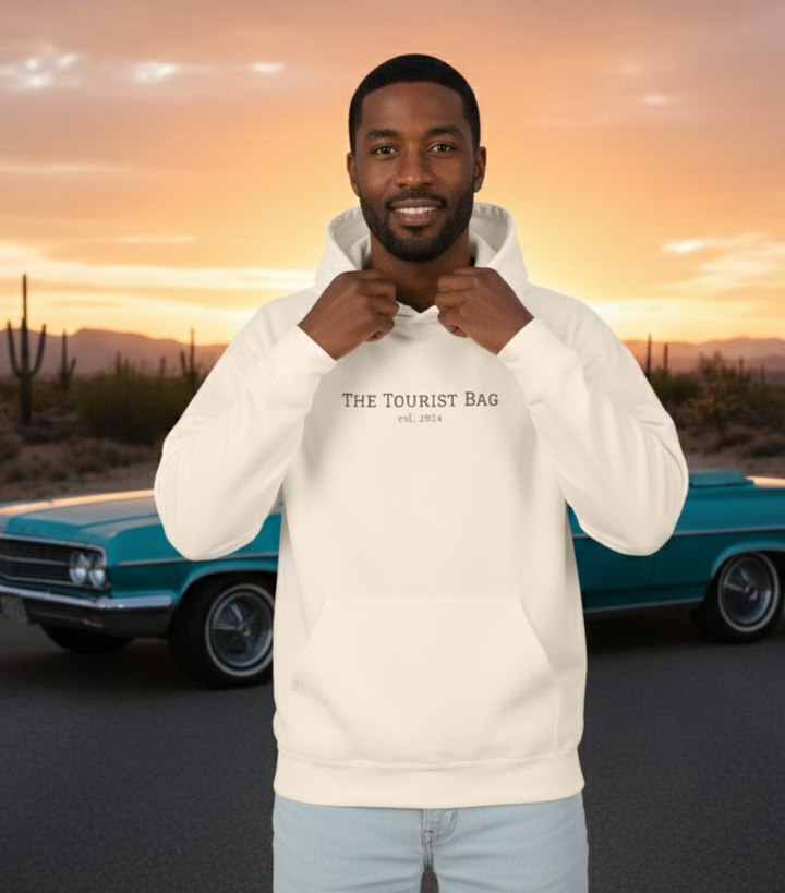 Roadtrip Tales – Crimson Edition, Unisex Lightweight Hooded Sweatshirt (Ivory)
