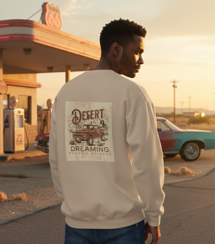 Desert Dreaming – Phoenix Edition — Unisex Midweight Softstyle Fleece Crewneck Sweatshirt (Sand)